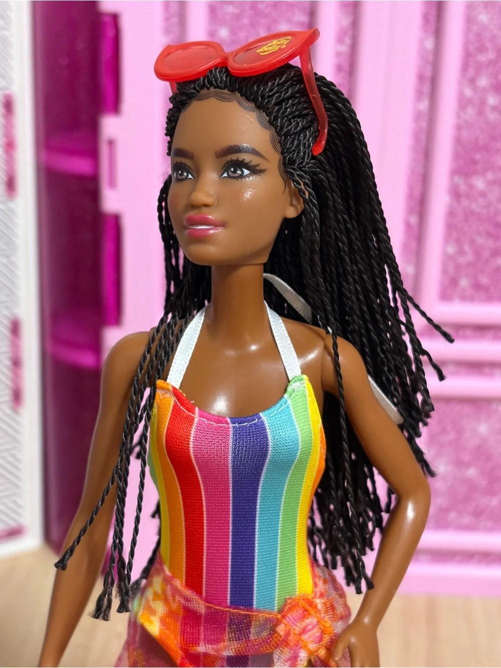 Barbie Rainbow Stripe Swimsuit Doll Outfit - Multicolor
